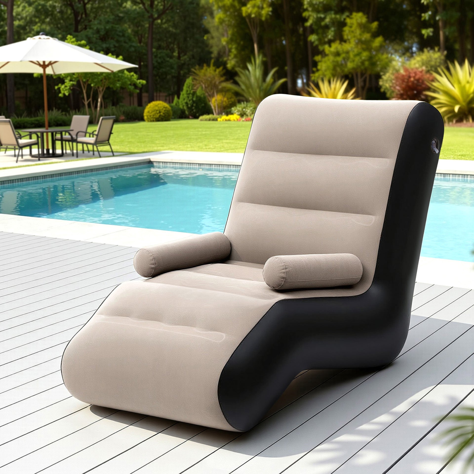 Gardeon Inflatable Chair Sun Lounger Blow Up Folding Air Chairs Sofa for Camping with Pump Awezingly