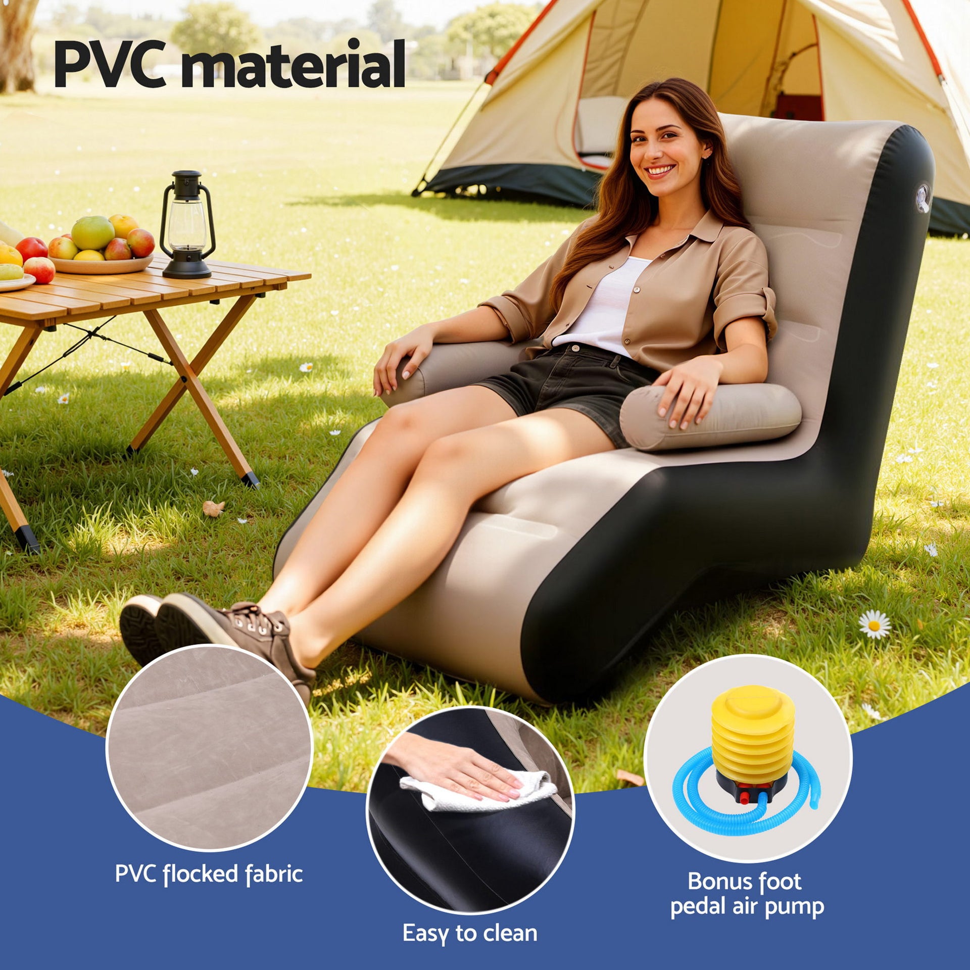 Gardeon Inflatable Chair Sun Lounger Blow Up Folding Air Chairs Sofa for Camping with Pump Awezingly