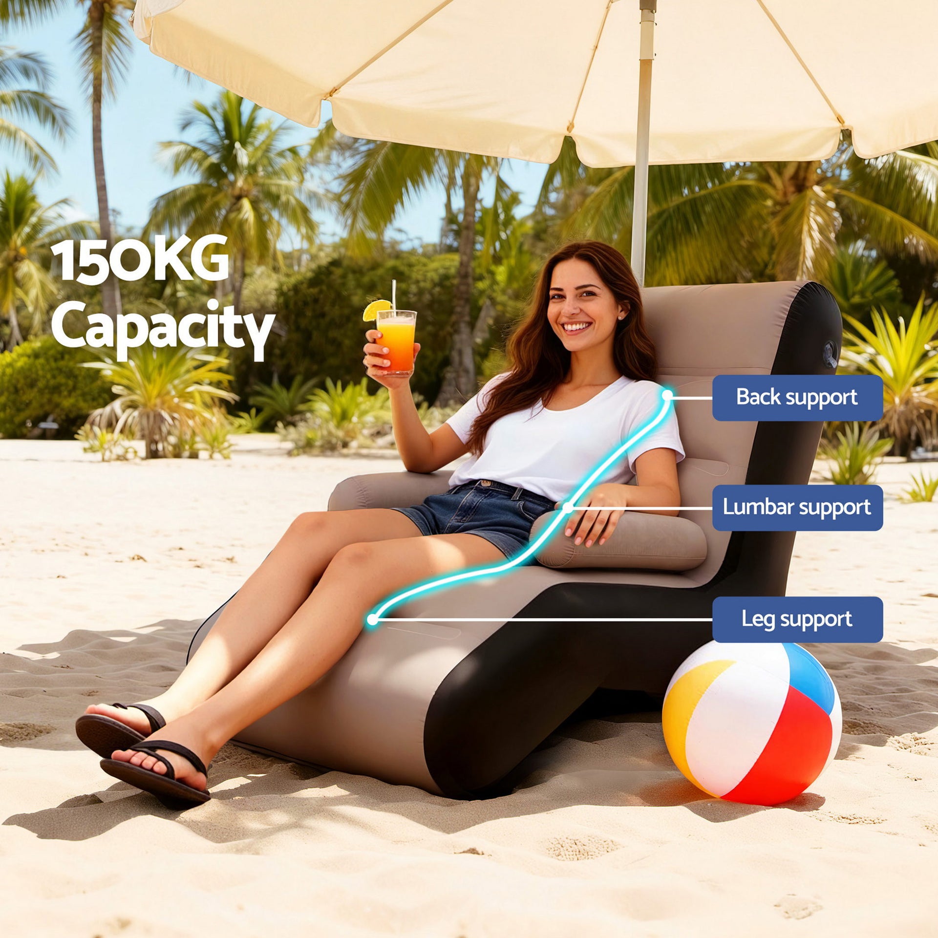 Gardeon Inflatable Chair Sun Lounger Blow Up Folding Air Chairs Sofa for Camping with Pump Awezingly