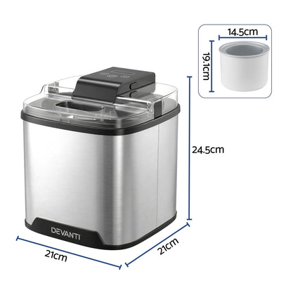 Devanti Ice Cream Maker Machine 2L Homemade Gelato Sorbet Frozen Drinks Sliver