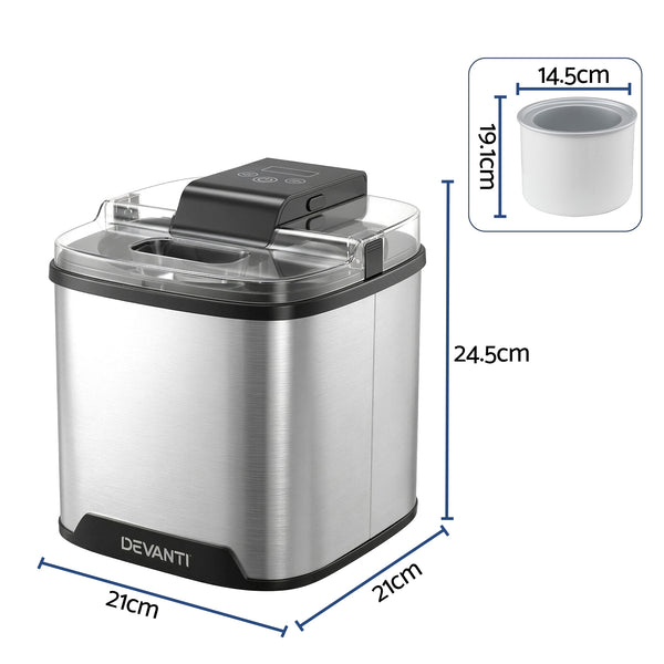 Devanti Ice Cream Maker Machine 2L Homemade Gelato Sorbet Frozen Drinks Sliver Awezingly