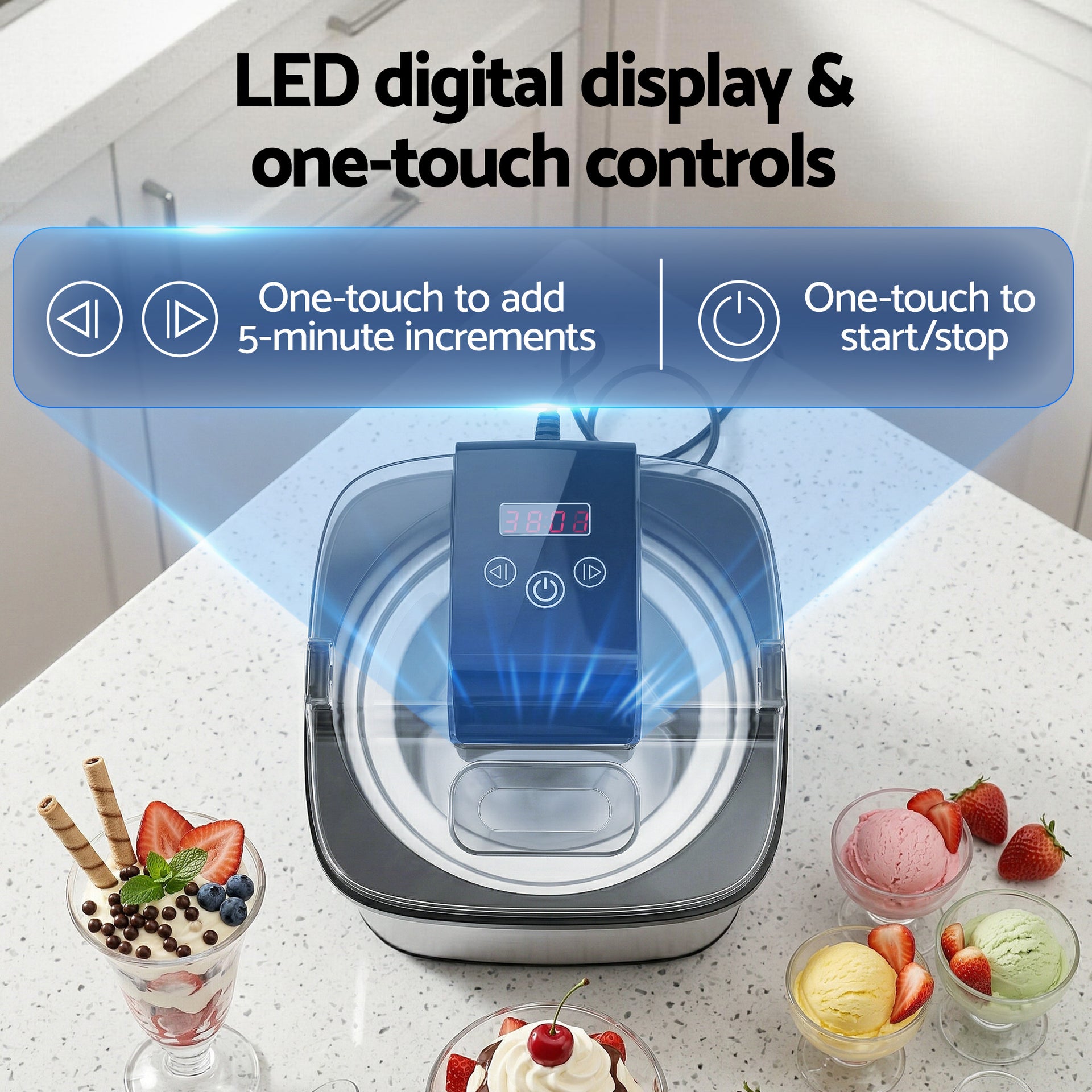 Devanti Ice Cream Maker Machine 2L Homemade Gelato Sorbet Frozen Drinks Sliver Awezingly