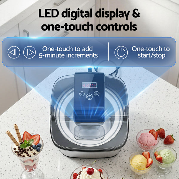 Devanti Ice Cream Maker Machine 2L Homemade Gelato Sorbet Frozen Drinks Sliver Awezingly