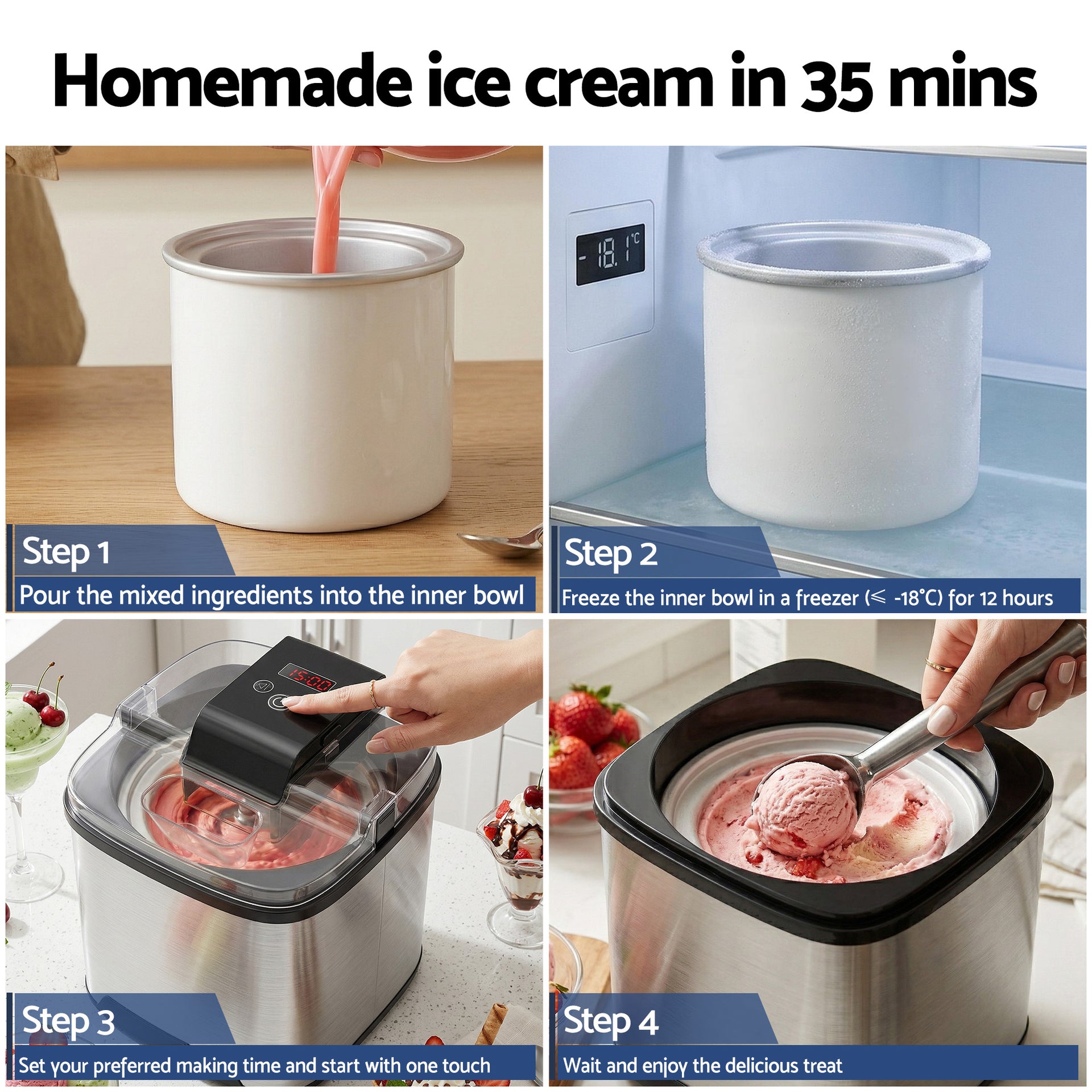 Devanti Ice Cream Maker Machine 2L Homemade Gelato Sorbet Frozen Drinks Sliver Awezingly