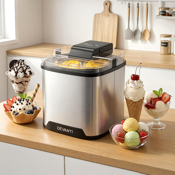 Devanti Ice Cream Maker Machine 2L Homemade Gelato Sorbet Frozen Drinks Sliver Awezingly
