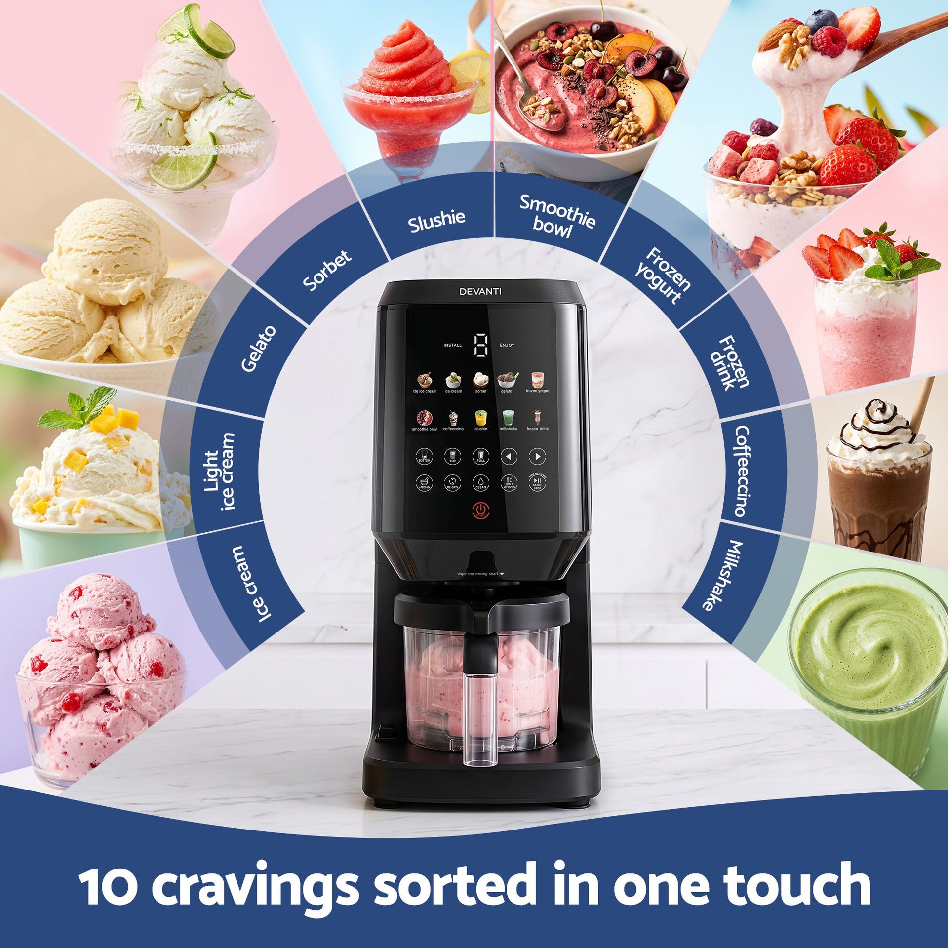 Devanti 10-in-1 Ice Cream Maker Machine Homemade Gelato Sorbet Smart Portion Control Custom Mix-Ins Awezingly