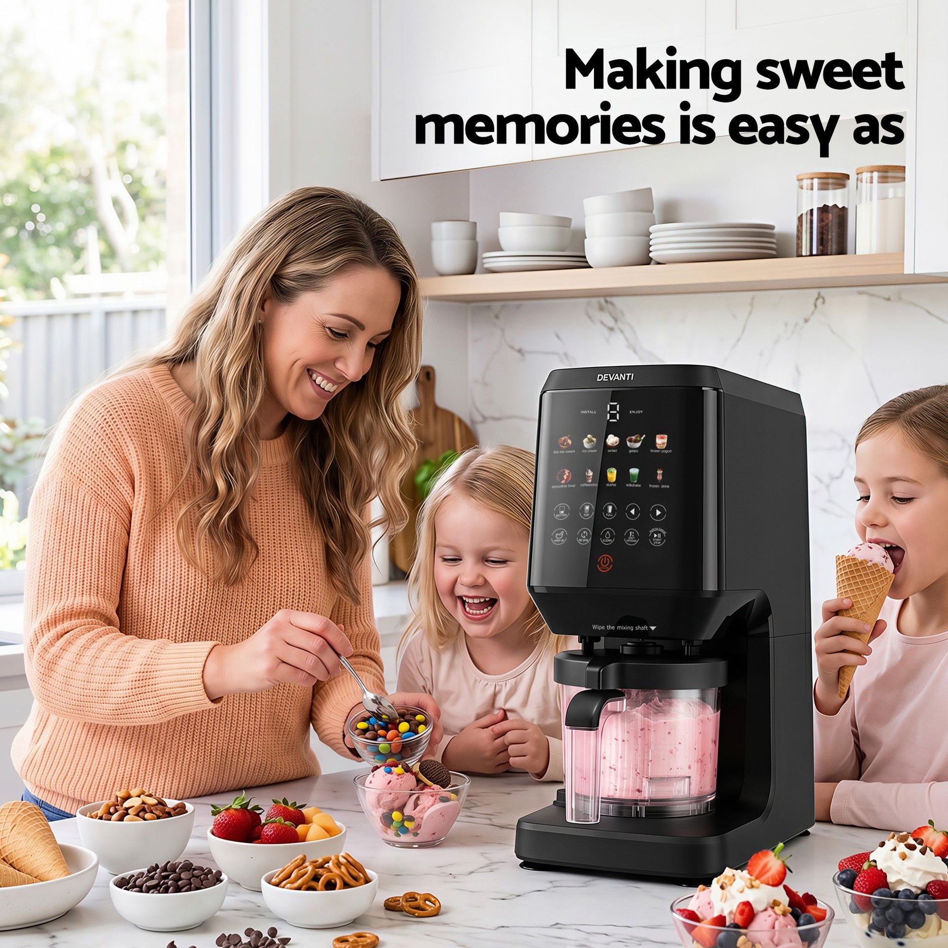 Devanti 10-in-1 Ice Cream Maker Machine Homemade Gelato Sorbet Smart Portion Control Custom Mix-Ins Awezingly