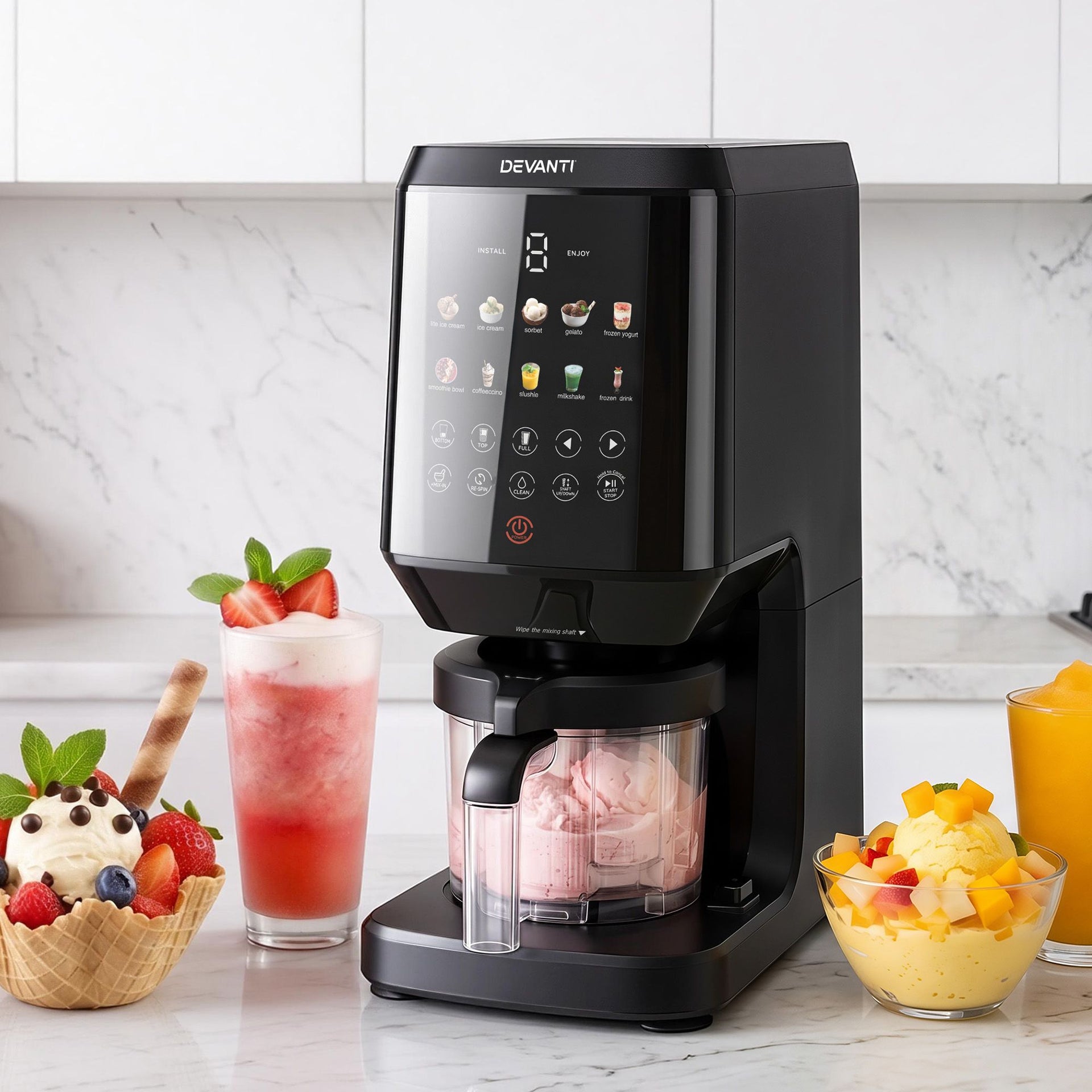 Devanti 10-in-1 Ice Cream Maker Machine Homemade Gelato Sorbet Smart Portion Control Custom Mix-Ins Awezingly