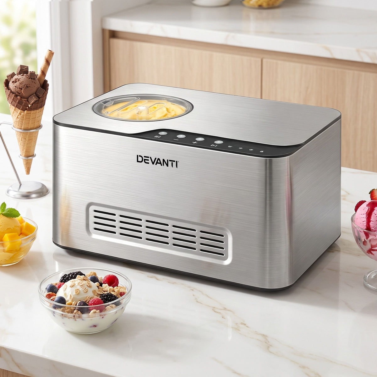 Devanti 2L 2-in-1 Ice Cream & Yogurt Maker Machine No Pre-Freezing Homemade Gelato Sorbet Awezingly