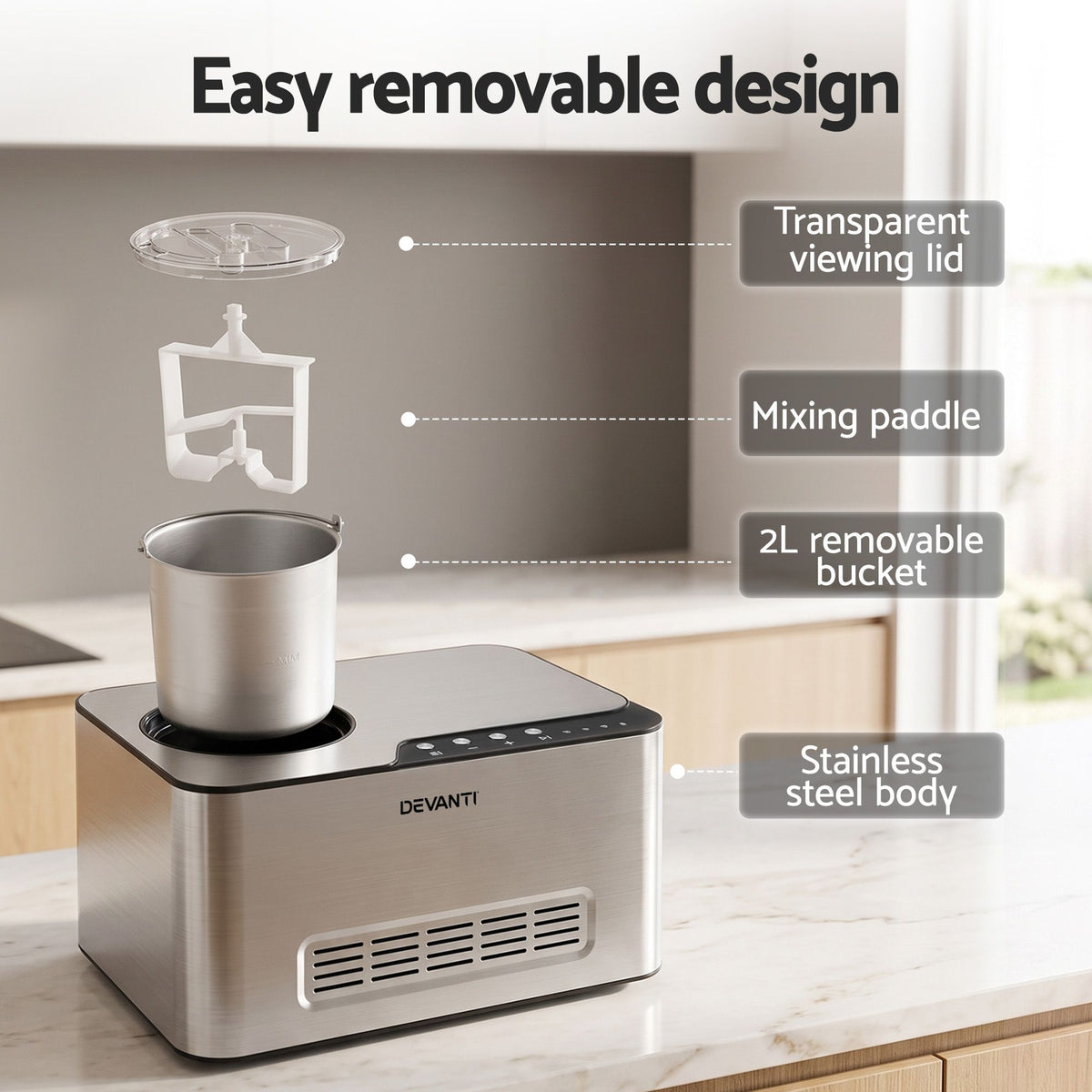 Devanti 2L 2-in-1 Ice Cream & Yogurt Maker Machine No Pre-Freezing Homemade Gelato Sorbet Awezingly