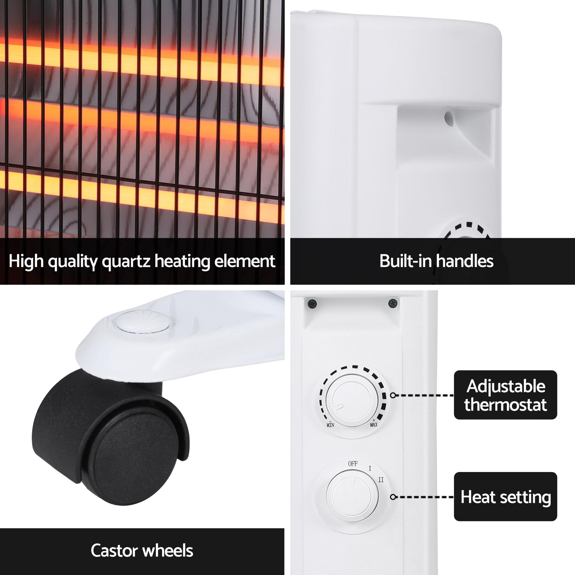 Devanti 2200W Infrared Radiant Heater Portable Electric Space Heating White Awezingly