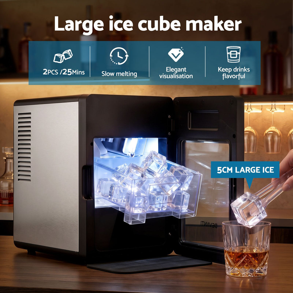 Devanti Ice Maker 5cm Large Ice Cubes Countertop Machine 150pcs/24h for Home Awezingly
