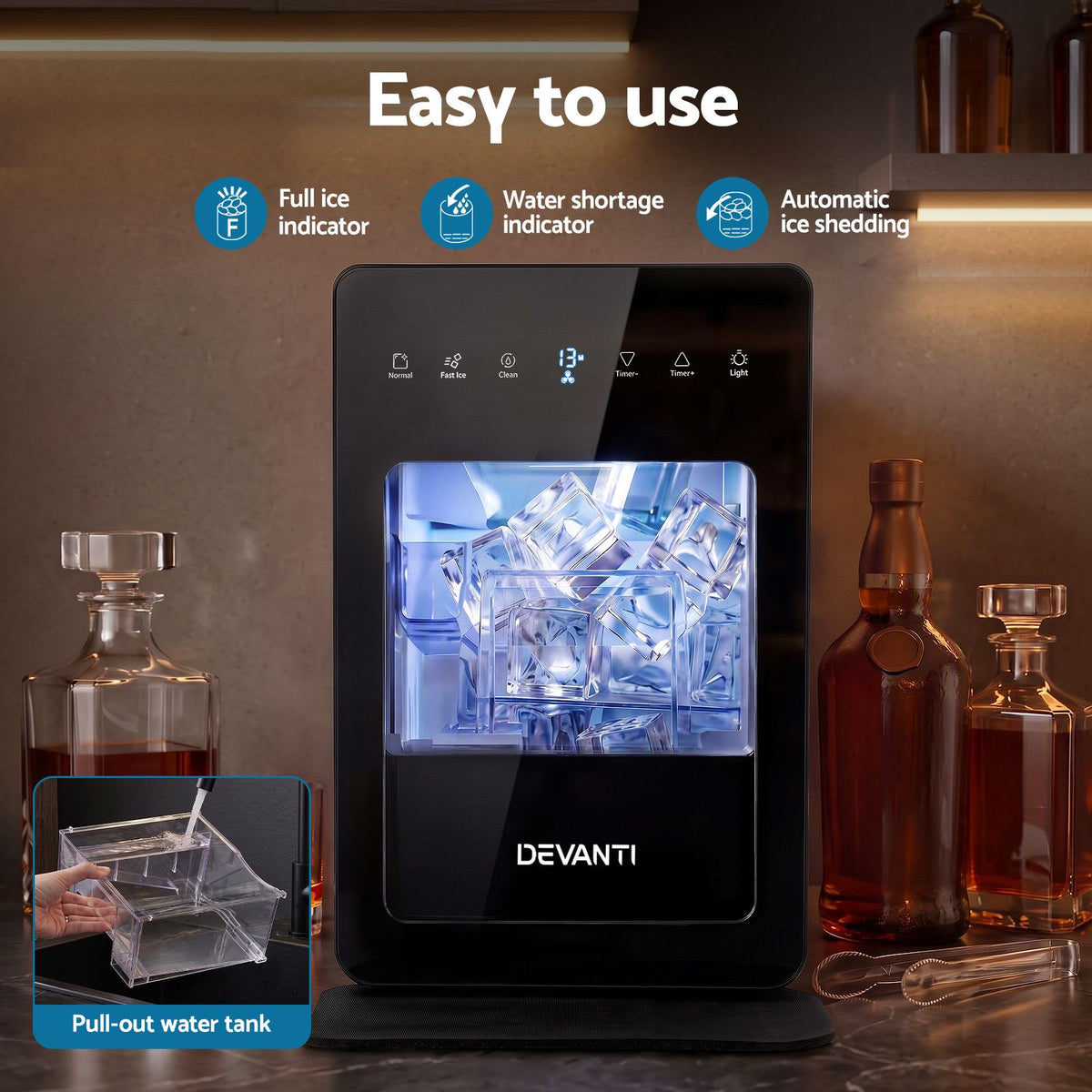 Devanti Ice Maker 5cm Large Ice Cubes Countertop Machine 150pcs/24h for Home Awezingly