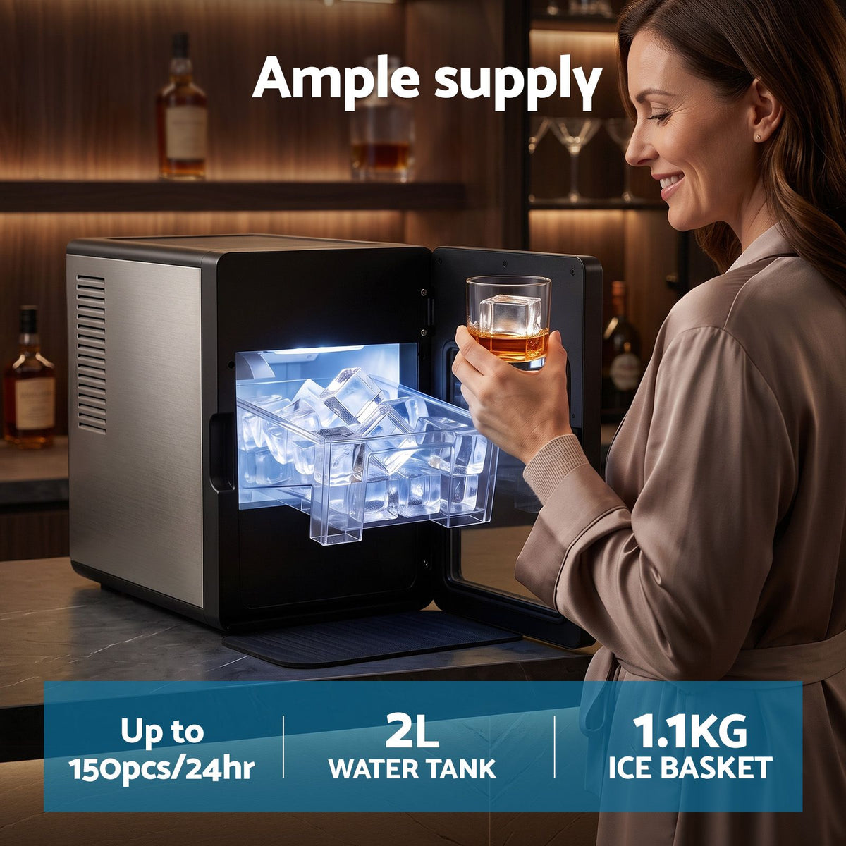 Devanti Ice Maker 5cm Large Ice Cubes Countertop Machine 150pcs/24h for Home Awezingly