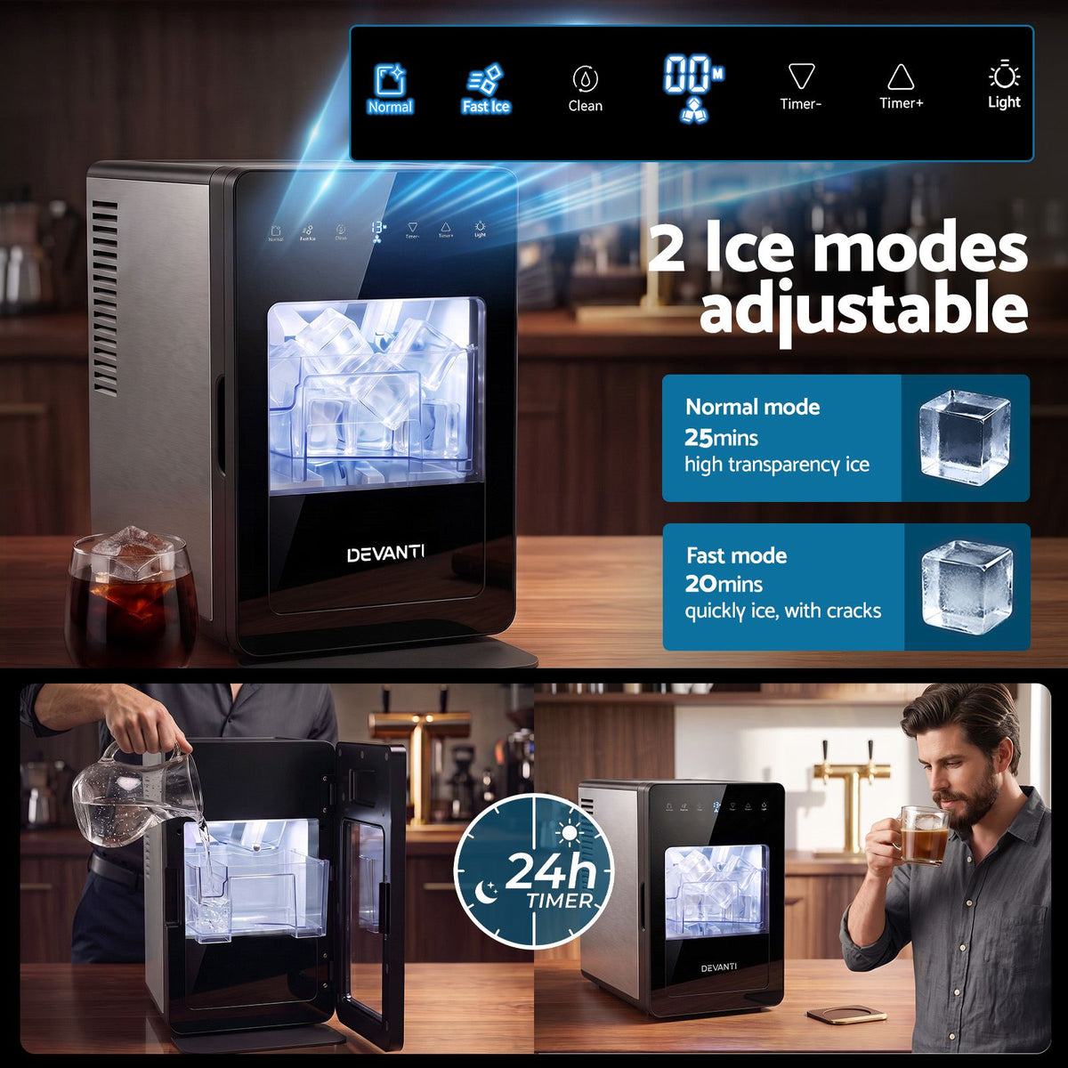 Devanti Ice Maker 5cm Large Ice Cubes Countertop Machine 150pcs/24h for Home Awezingly