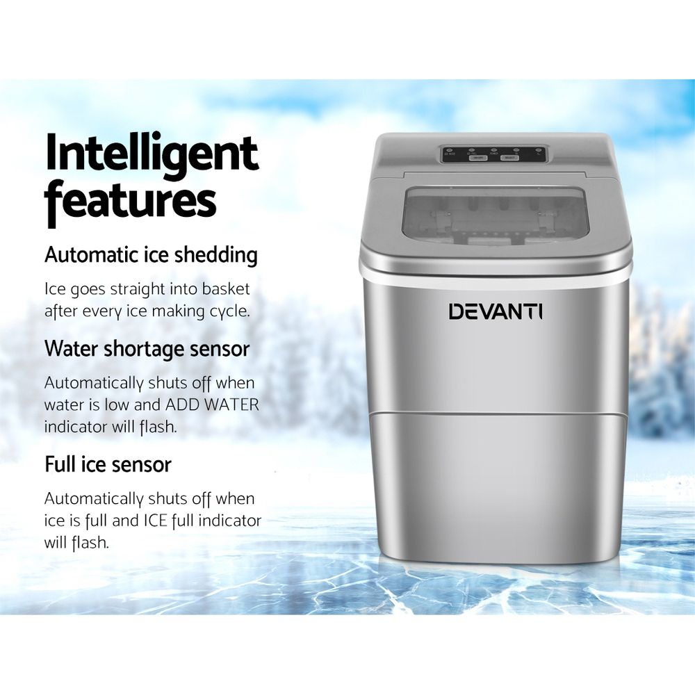 Devanti 12kg Ice Maker Machine Silver Awezingly