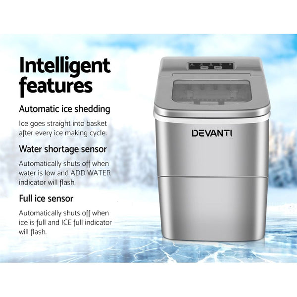 Devanti 12kg Ice Maker Machine Silver Awezingly