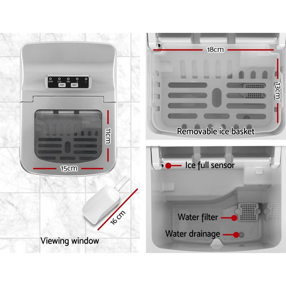 Devanti 12kg Ice Maker Machine Silver Awezingly