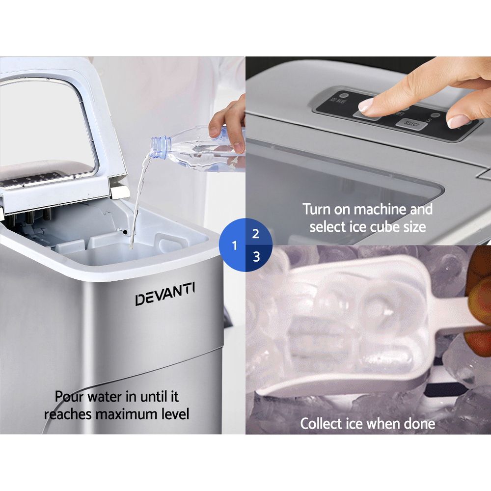 Devanti 12kg Ice Maker Machine Silver Awezingly