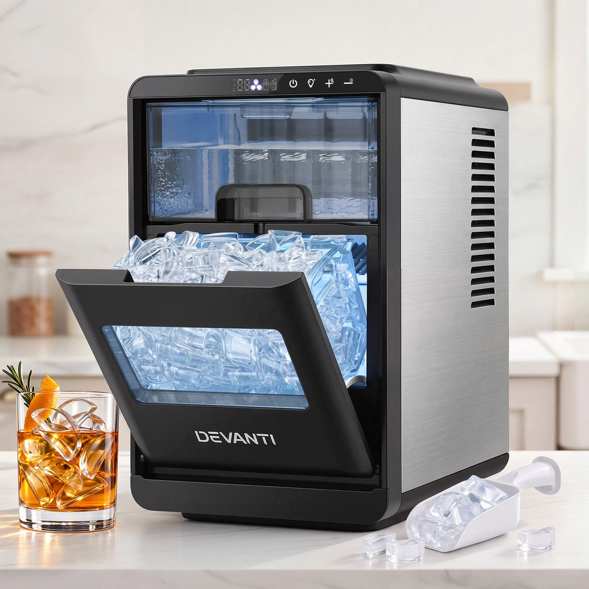 Devanti Ice Maker Crescent Ice 16pcs Countertop Machine 12KG/24H for Home Awezingly