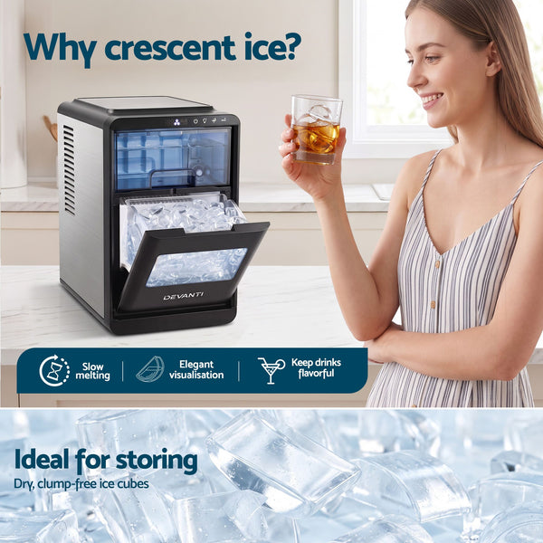 Devanti Ice Maker Crescent Ice 16pcs Countertop Machine 12KG/24H for Home Awezingly