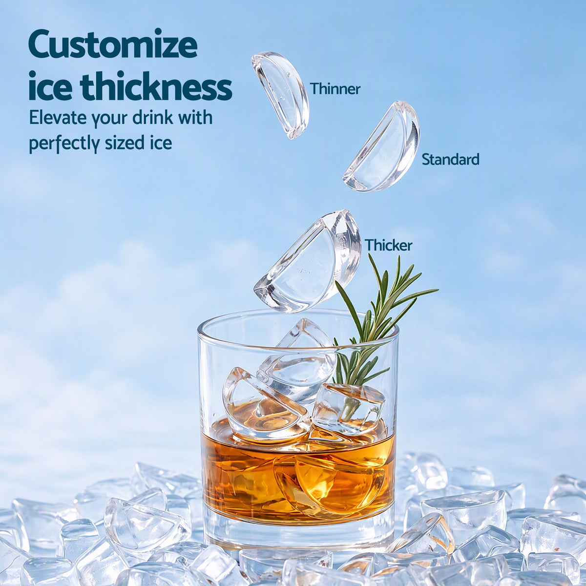 Devanti Ice Maker Crescent Ice 16pcs Countertop Machine 12KG/24H for Home Awezingly