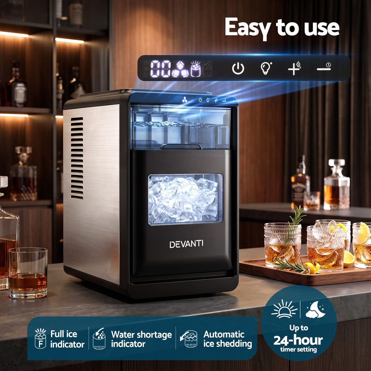 Devanti Ice Maker Crescent Ice 16pcs Countertop Machine 12KG/24H for Home Awezingly
