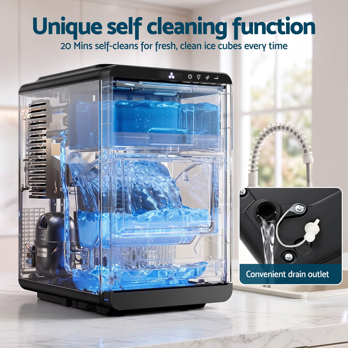 Devanti Ice Maker Crescent Ice 16pcs Countertop Machine 12KG/24H for Home Awezingly