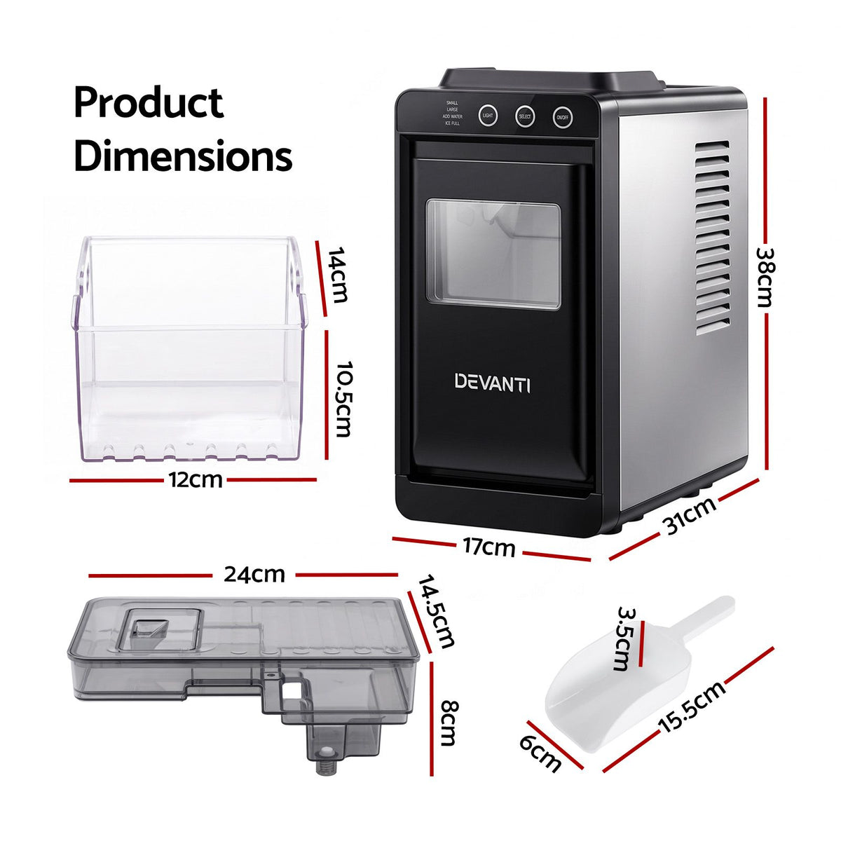 Devanti Ice Maker Ice Slim Compact Countertop Machine 12KG/24H for Home Awezingly