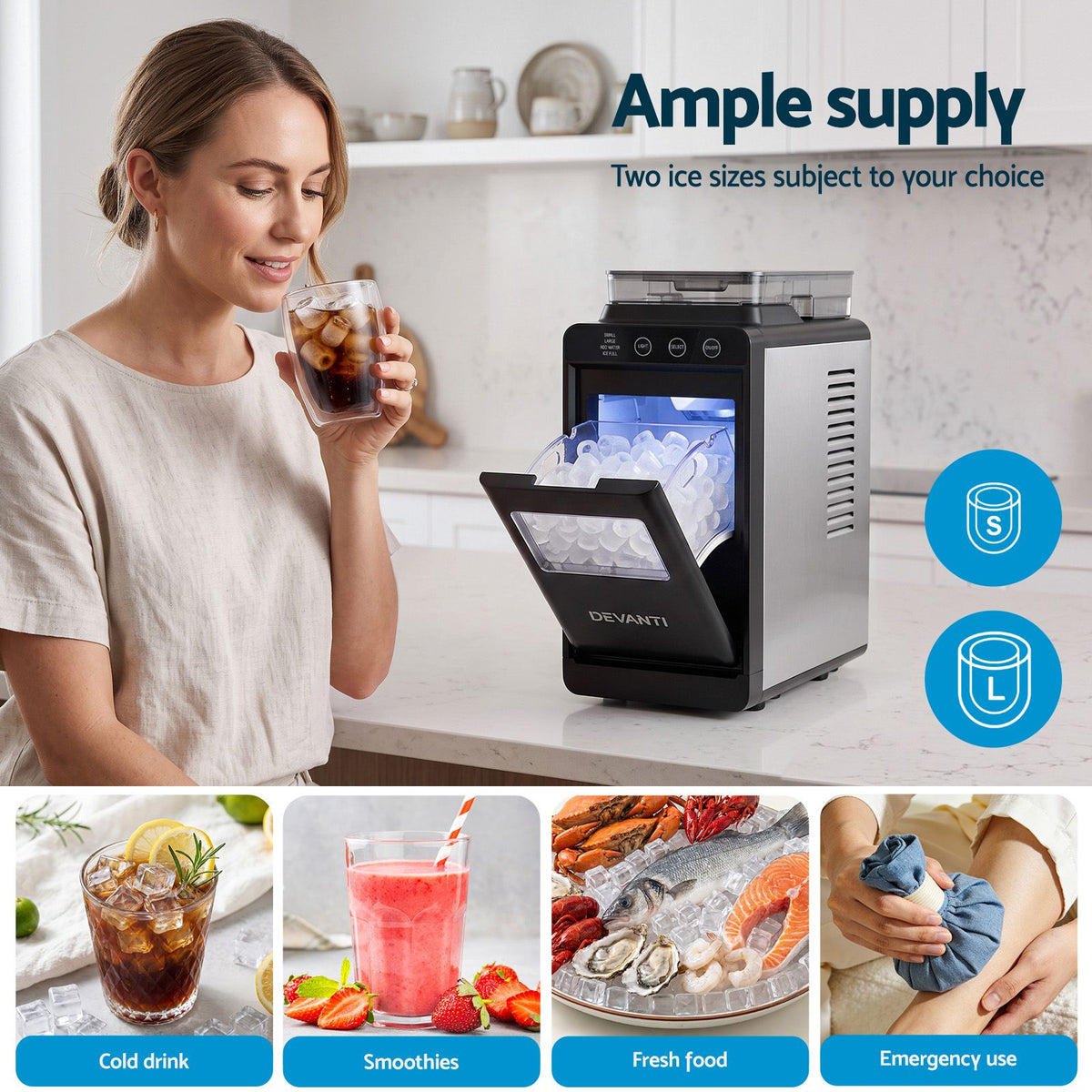 Devanti Ice Maker Ice Slim Compact Countertop Machine 12KG/24H for Home Awezingly