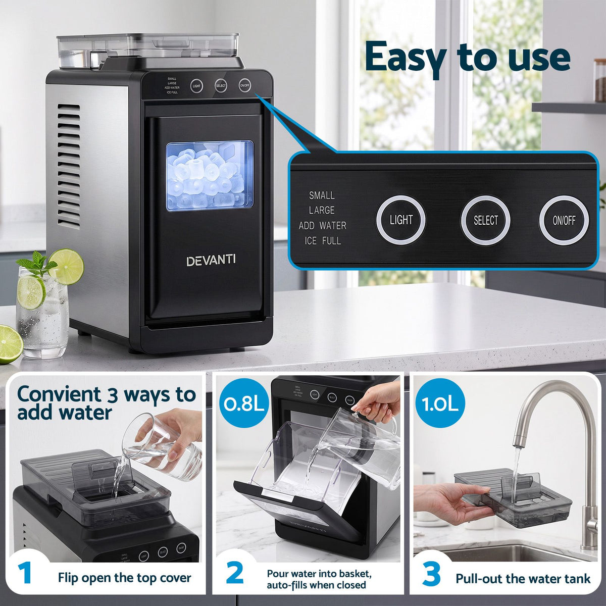 Devanti Ice Maker Ice Slim Compact Countertop Machine 12KG/24H for Home Awezingly