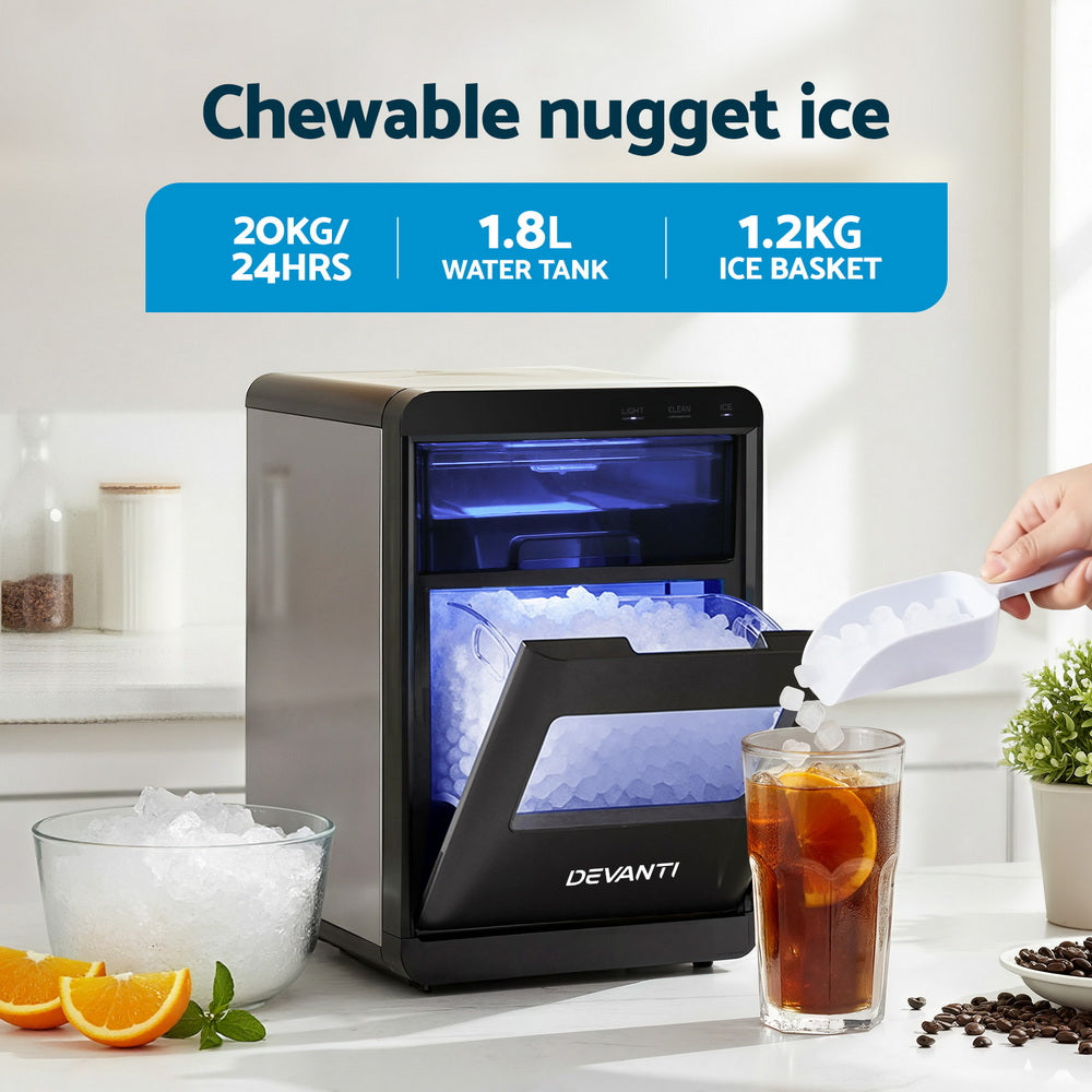 Devanti Ice Maker Machine 20kg Chewable Nugget Ice Countertop w/Self Cleaning Devanti