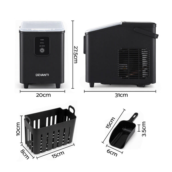 Devanti Ice Maker 11-12kg Portable Bullet Cube Machine Black Awezingly