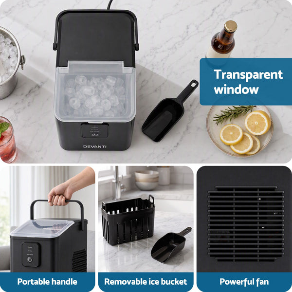 Devanti Ice Maker 11-12kg Portable Bullet Cube Machine Black Awezingly