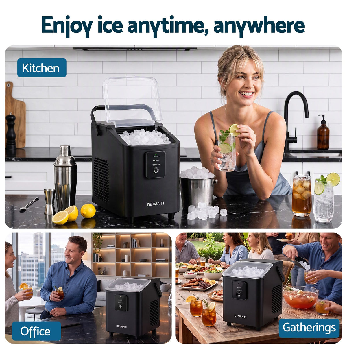 Devanti Ice Maker 11-12kg Portable Bullet Cube Machine Black Awezingly