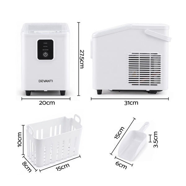 Devanti Ice Maker 11-12kg Portable Bullet Cube Machine White Awezingly