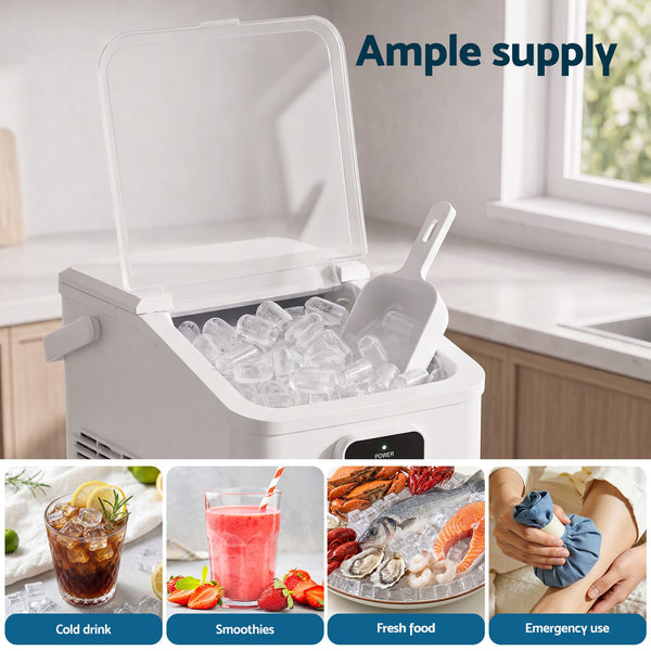 Devanti Ice Maker 11-12kg Portable Bullet Cube Machine White Awezingly