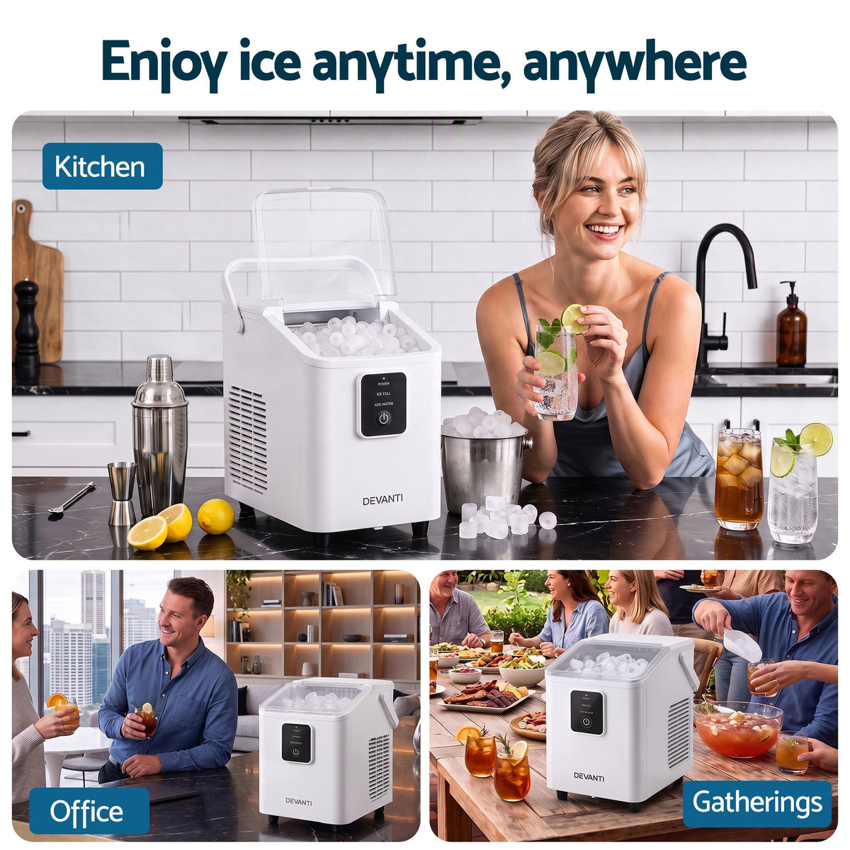 Devanti Ice Maker 11-12kg Portable Bullet Cube Machine White Awezingly