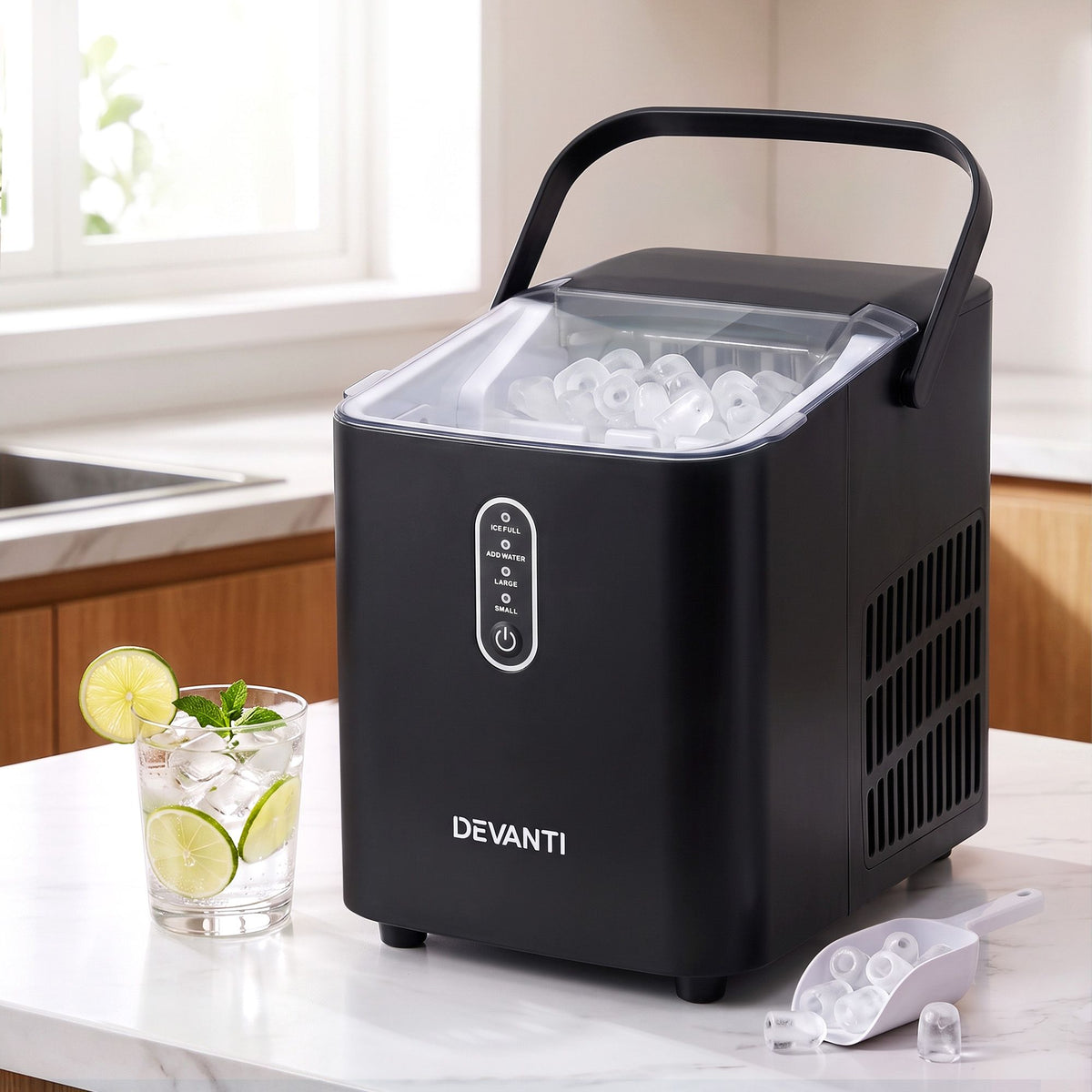 Devanti Ice Maker Portable Ice Machine Countertop Bullet Cube 12KG Black Awezingly