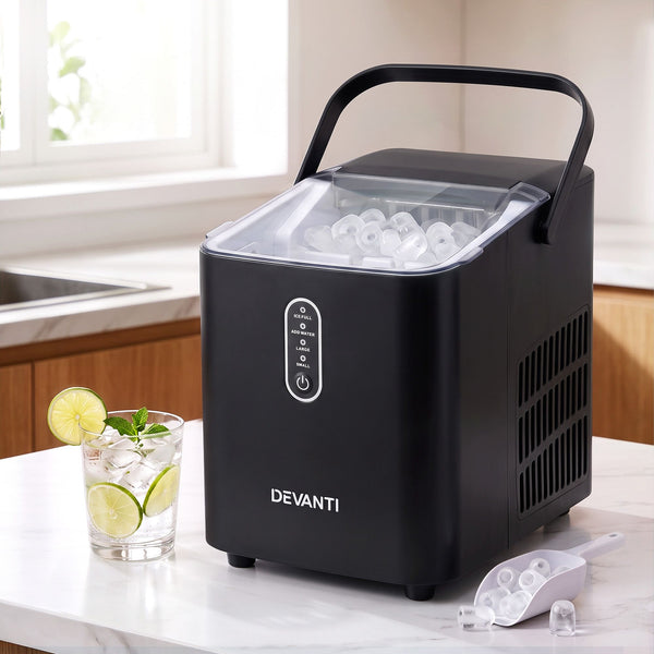 Devanti Ice Maker Portable Ice Machine Countertop Bullet Cube 12KG Black Awezingly