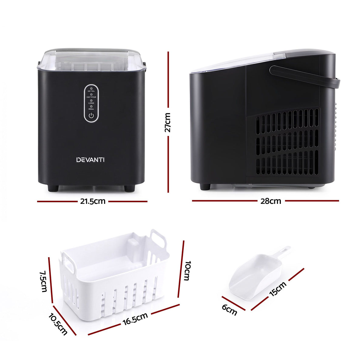Devanti Ice Maker Portable Ice Machine Countertop Bullet Cube 12KG Black Awezingly