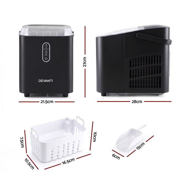 Devanti Ice Maker Portable Ice Machine Countertop Bullet Cube 12KG Black Awezingly