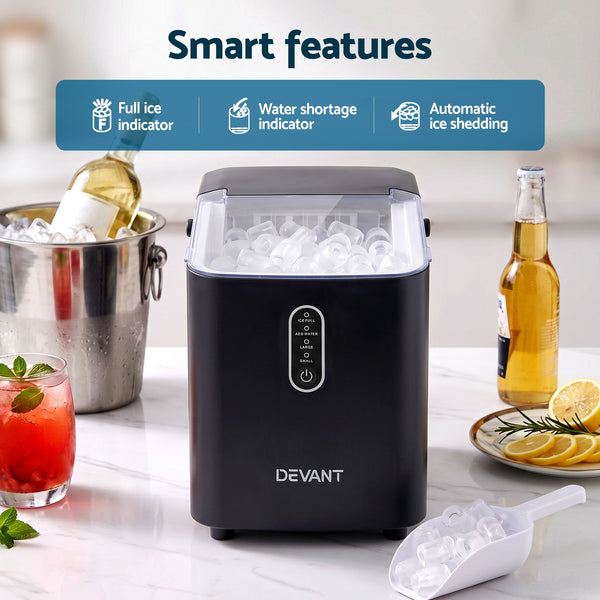 Devanti Ice Maker Portable Ice Machine Countertop Bullet Cube 12KG Black Awezingly