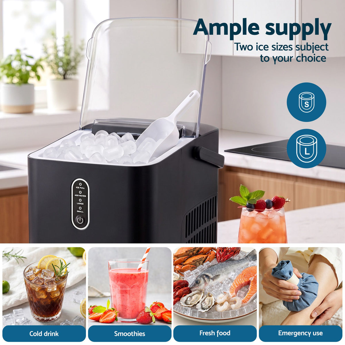 Devanti Ice Maker Portable Ice Machine Countertop Bullet Cube 12KG Black Awezingly