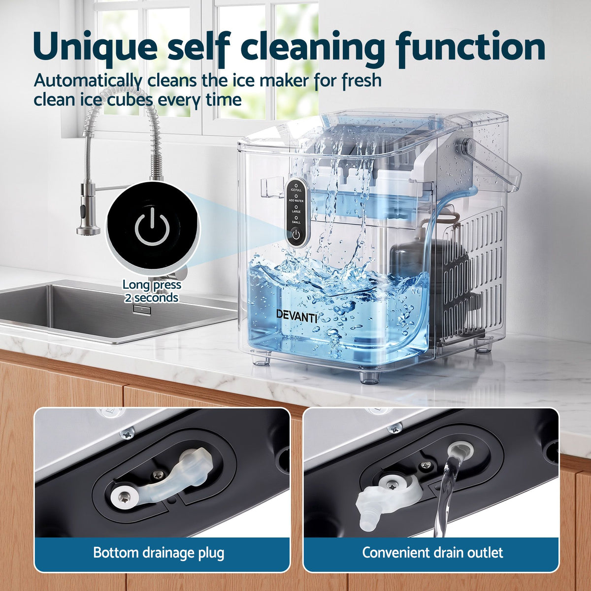 Devanti Ice Maker Portable Ice Machine Countertop Bullet Cube 12KG Black Awezingly