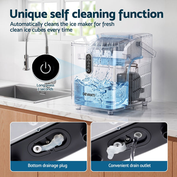 Devanti Ice Maker Portable Ice Machine Countertop Bullet Cube 12KG Black Awezingly