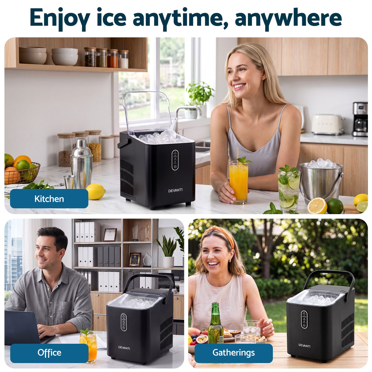 Devanti Ice Maker Portable Ice Machine Countertop Bullet Cube 12KG Black Awezingly