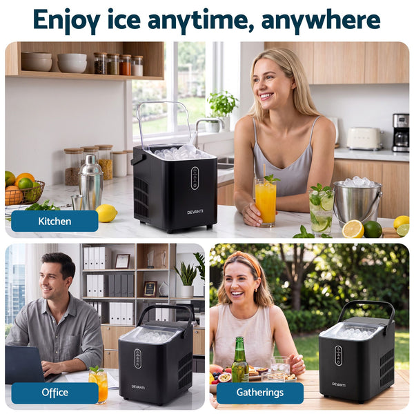 Devanti Ice Maker Portable Ice Machine Countertop Bullet Cube 12KG Black Awezingly