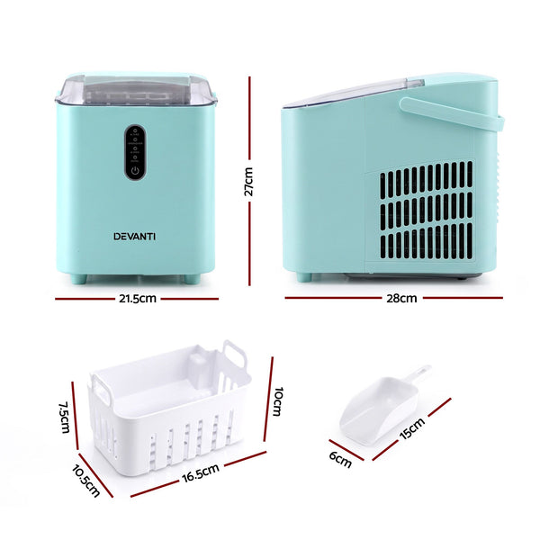 Devanti 12KG Ice Maker Machine Bullet Ice Cube Portable Green Awezingly