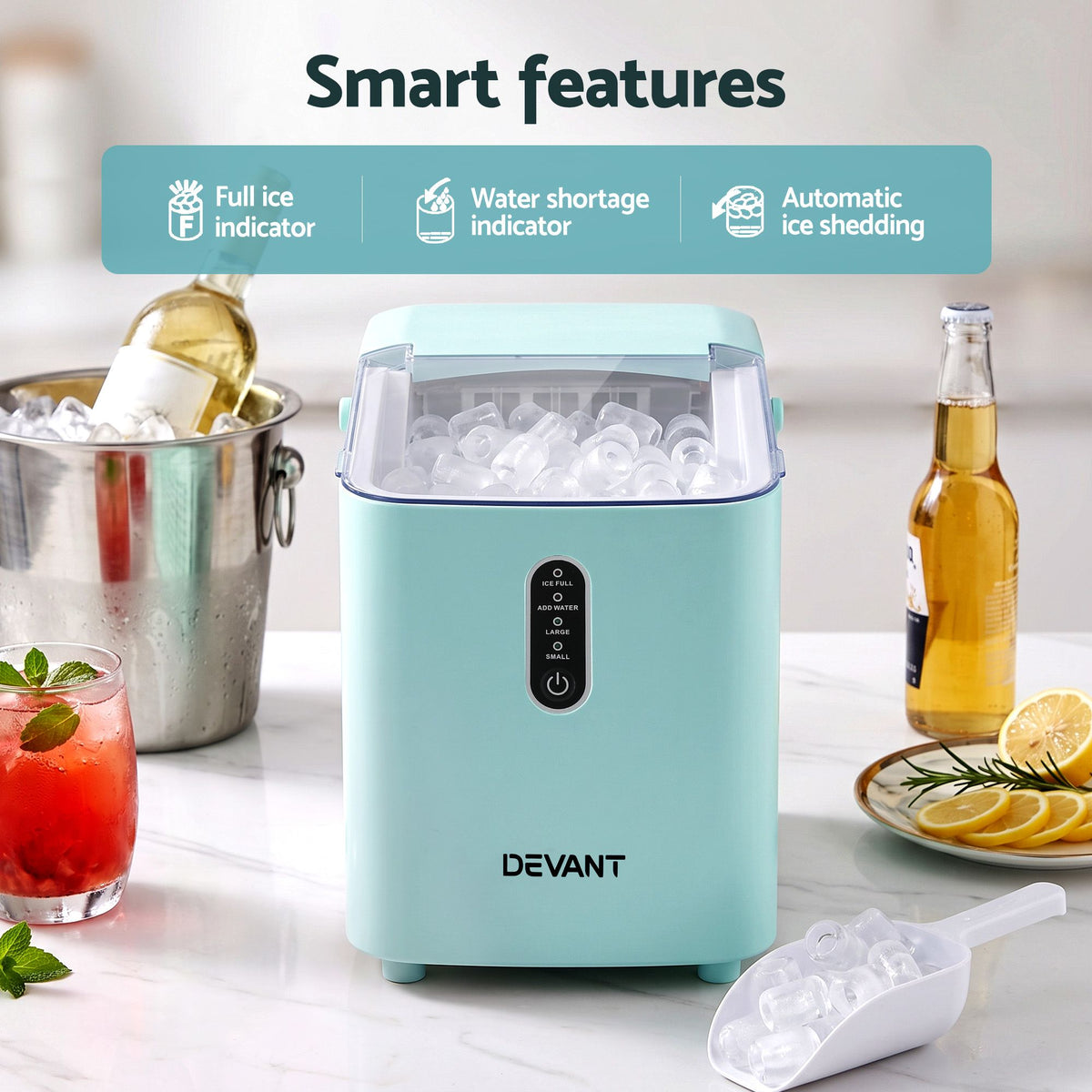 Devanti 12KG Ice Maker Machine Bullet Ice Cube Portable Green Awezingly